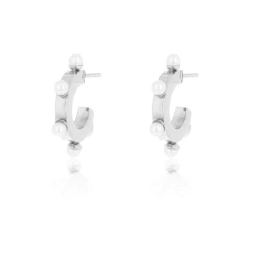 Oozoo Silver Hoops With Small Pearls