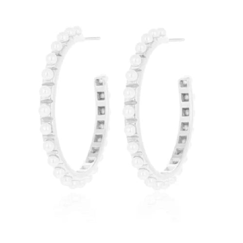 Oozoo Silver Hoops With Pearls