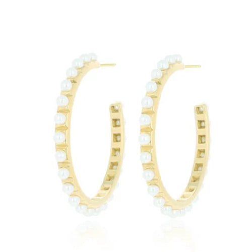 Oozoo Gold Hoops With Pearls