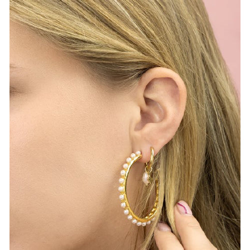 Oozoo Gold Hoops With Pearls