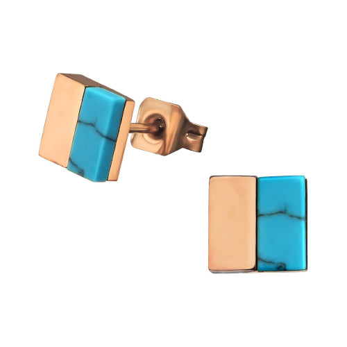 Stainless Steel Turquoise stud earrings. Rose