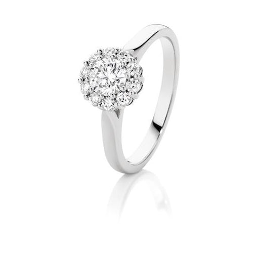 9ct white gold halo diamond ring.