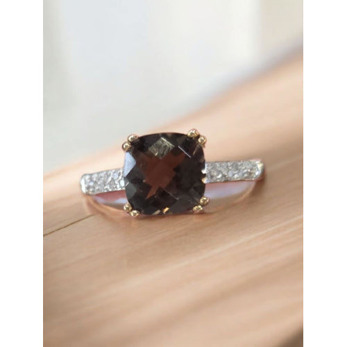 9ct Smoky Quartz & Diamond Ring