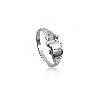 Sterling silver double heart signet ring
