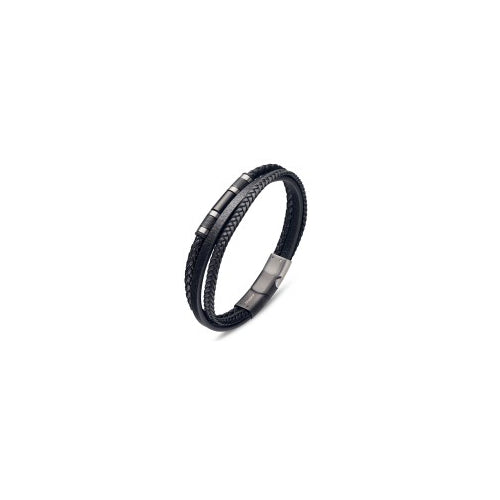 Leather and steel bracelet