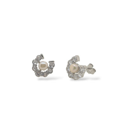 Sterling silver CZ & Pearl studs