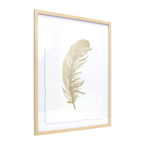 Tranquil gold feather framed art.
