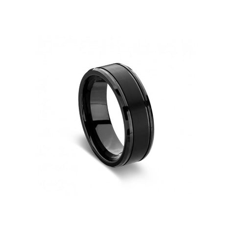 Tungsten Matte Blk & Polished Wide Ring