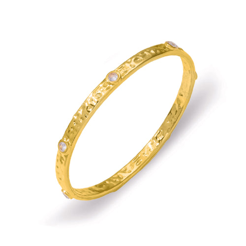 Steel Hammered Round Bezel Set Cz Bangle