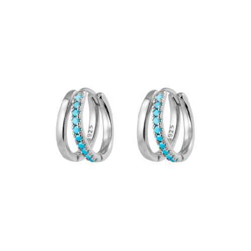 Double Hoop Huggie with Turquoise
