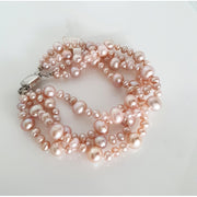 Pink pearl 4 row bracelet with sterling silver clip.