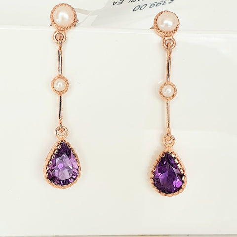 9ct rose gold Amethyst earrings