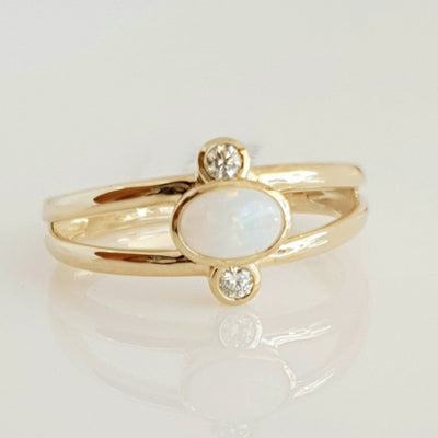 9ct yellow gold Solid White Opal & Diamond ring.