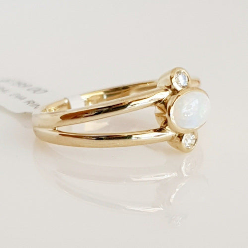 9ct yellow gold Solid White Opal & Diamond ring.