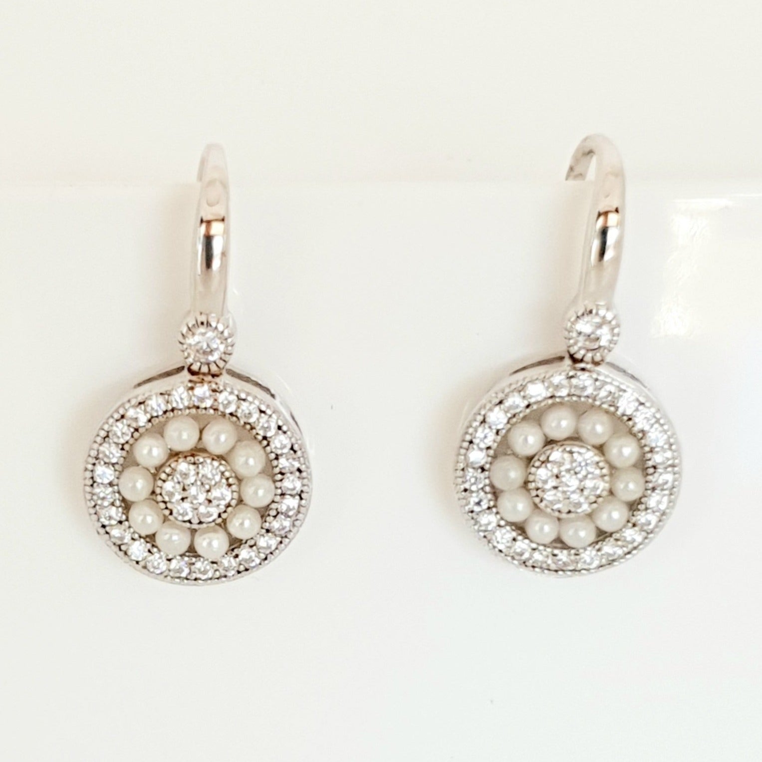 Sterling silver CZ & fresh water pearl earrings