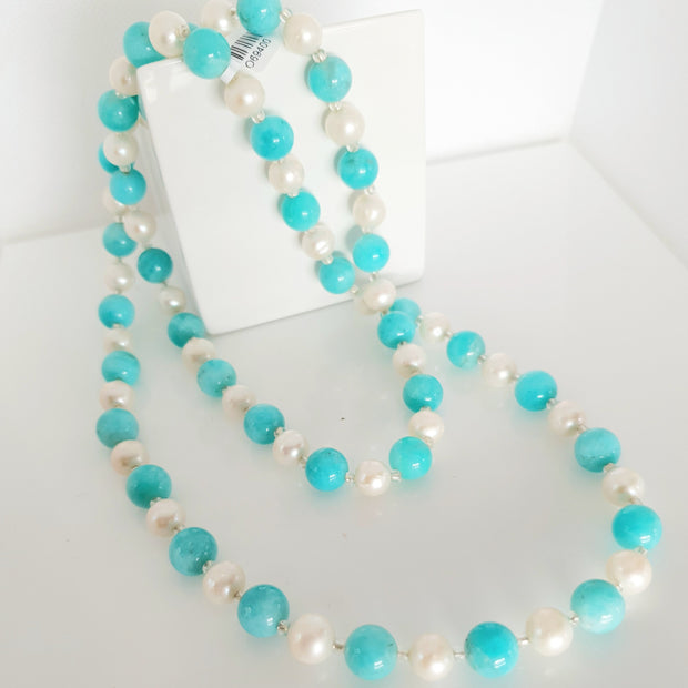 Fresh water pearl and Amazonite necklace.