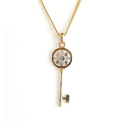 9ct gold diamond set key pendant