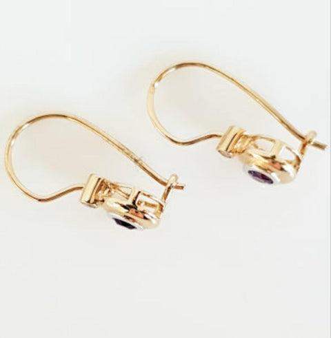 9ct yellow gold Amethyst and Diamond earrings.