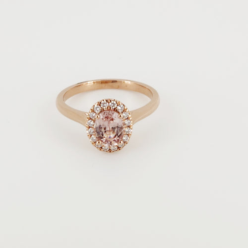 9ct Peach Sapphire & white sapphire ring