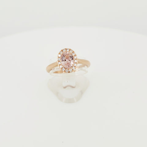 9ct Peach Sapphire & white sapphire ring