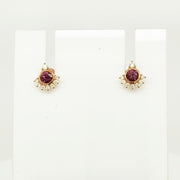 9ct Rhodalite Garnet Diamond earrings