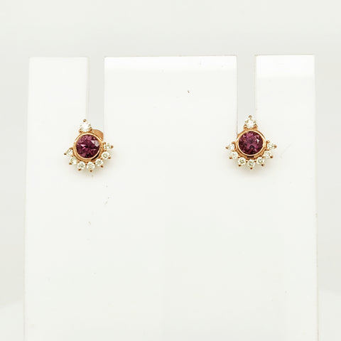 9ct Rhodalite Garnet Diamond earrings