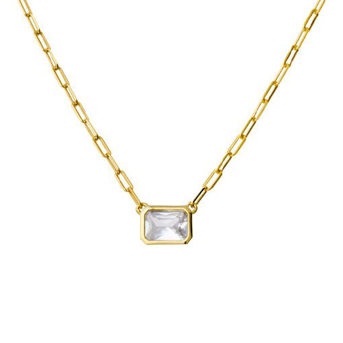 Paperclip Link Necklace with CZ Pendant