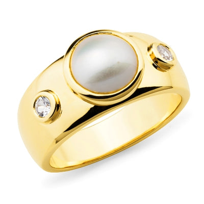 9ct gold Mabe Pearl & White Sapphire ring