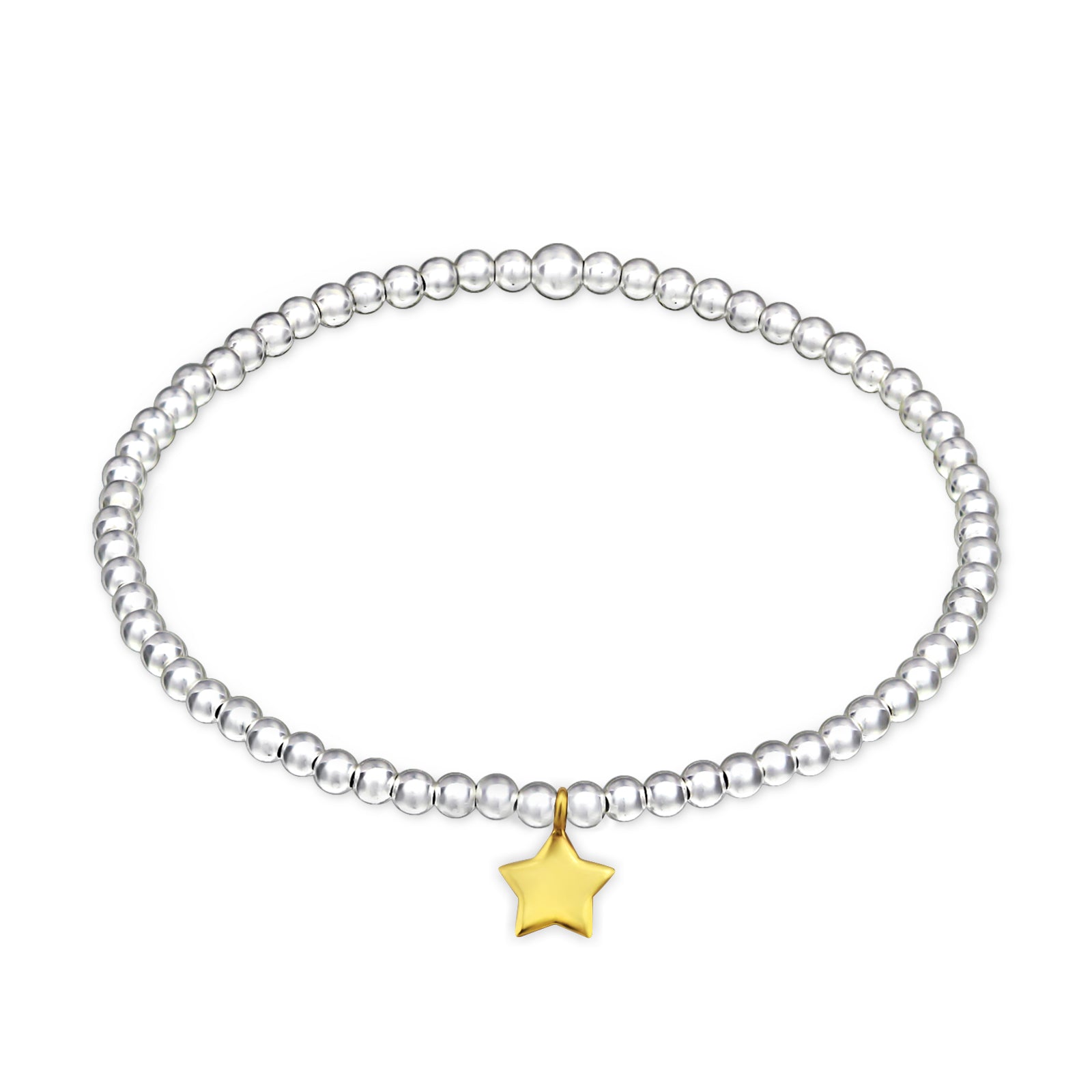 Ball stretch bracelet with gold plated star charm.