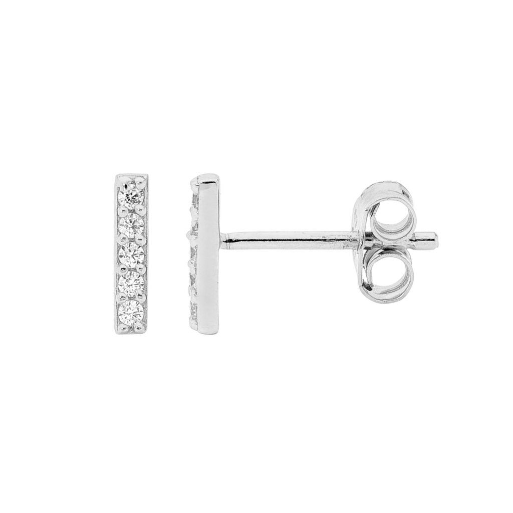 Sterling silver CZ bar earrings.
