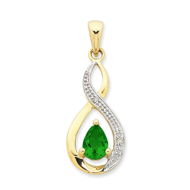 9ct white gold Natural Emerald & Diamond pendant.