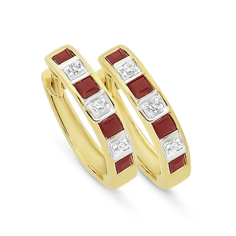 9ct yellow gold natural Ruby & Diamond hoops.