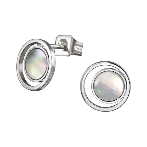 Steel light plated Mother of Pearl circle studs.