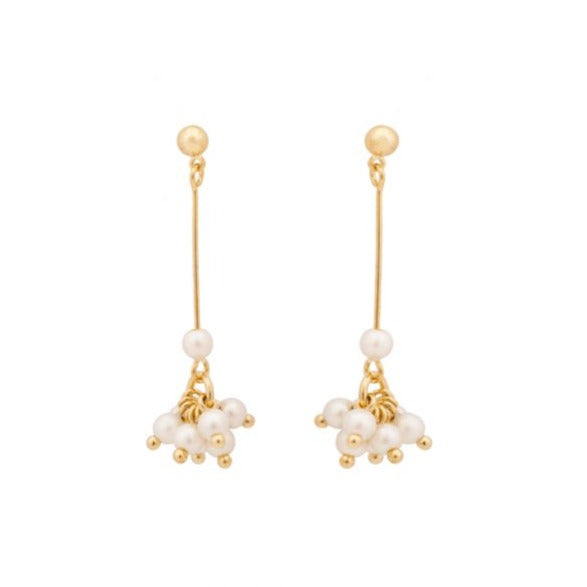 Gold plated pearl drop earrings.
