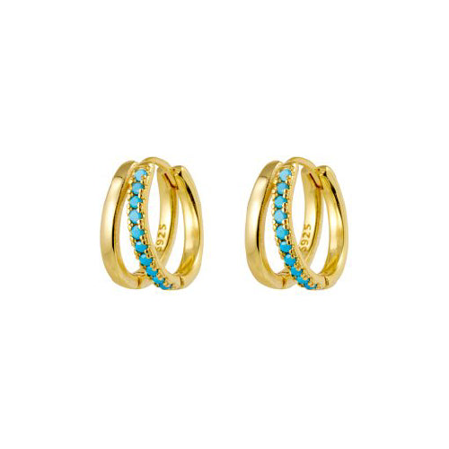 Double Hoop Huggie with Turquoise