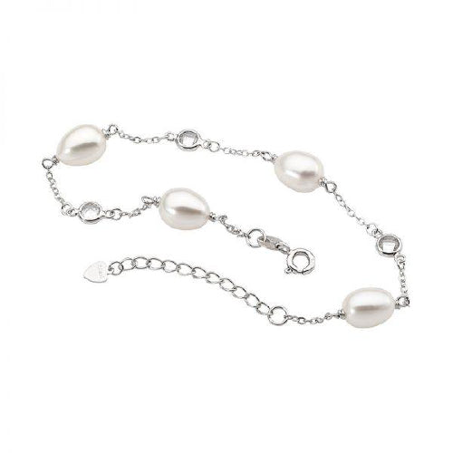 Sterling Silver Pearl & CZ Bracelet.