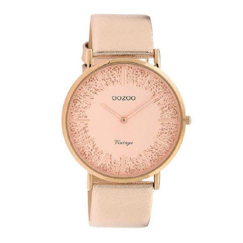 Oozoo rose gold leather band watch