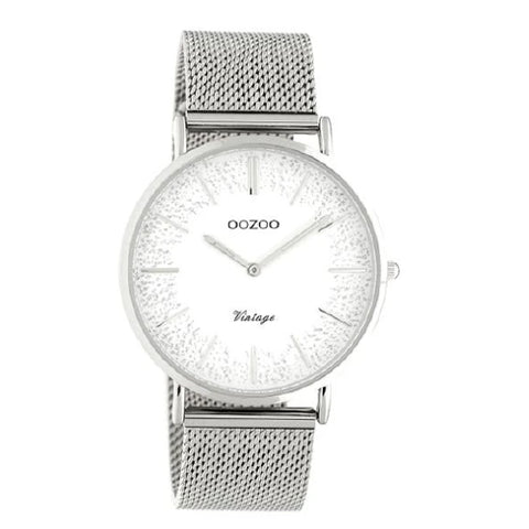 Oozoo Silver White Watch