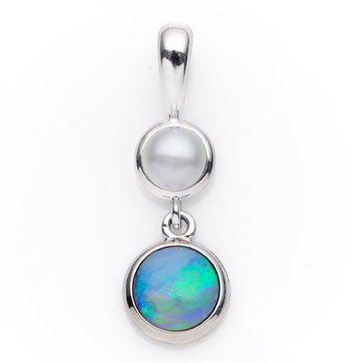 Sterling Silver Pearl & White Opal Pendant.