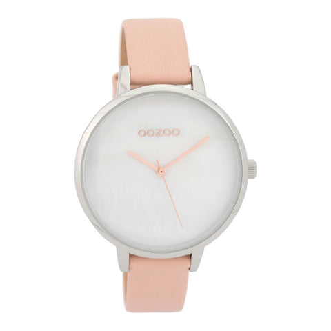 Oozoo silver watch with pink thin strap