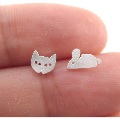 Silver Cat & Mouse studs