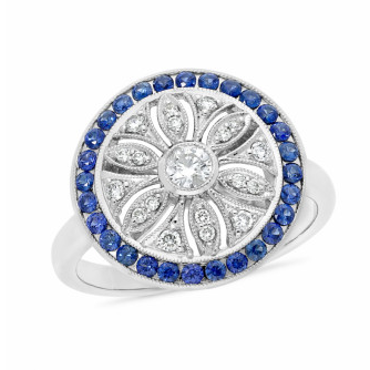 9ct white gold Diamond & Sapphire ring