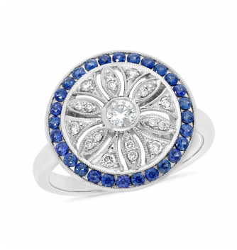 9ct white gold Diamond & Sapphire ring