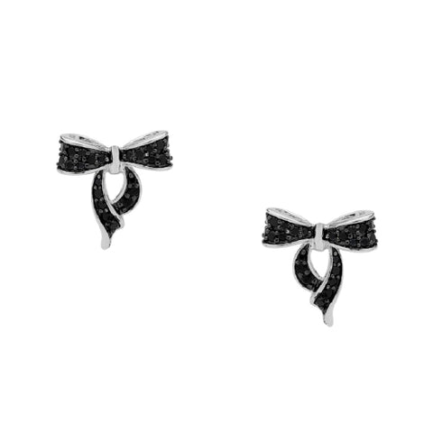 Sterling silver black CZ bow earrings