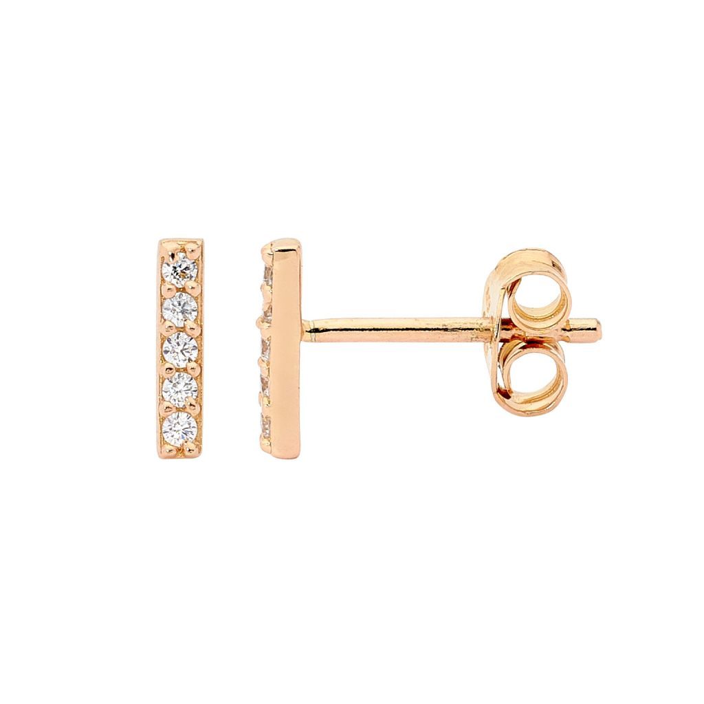 Sterling silver CZ bar earrings.