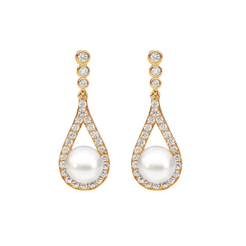 Freshwater pearl & CZ earrings