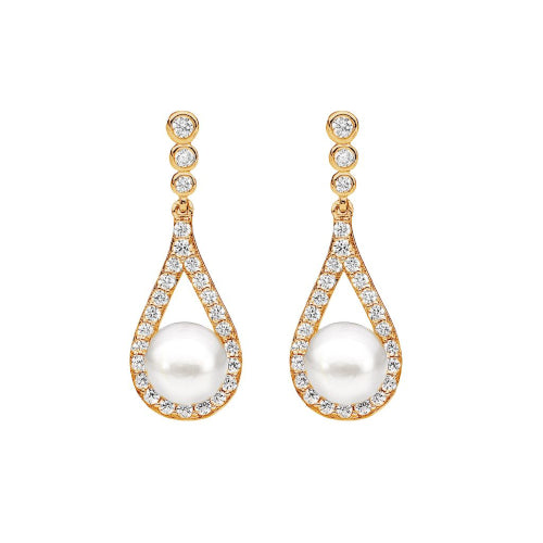 Freshwater pearl & CZ earrings