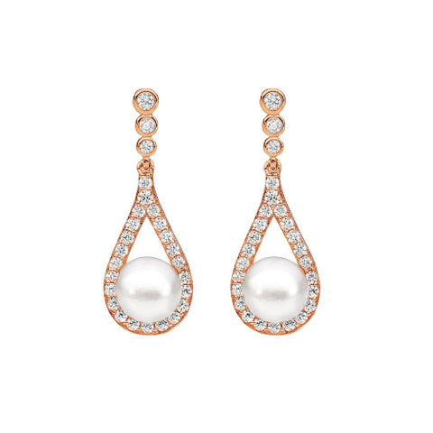 Sterling silver CZ & pearl drop earrings