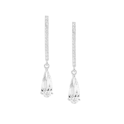 Sterling silver long cz earrings