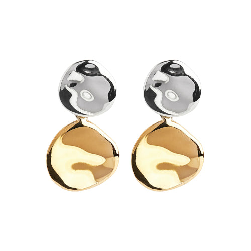 Shard double disk two tone earrings